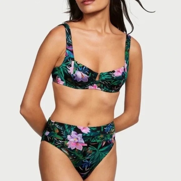 New! Victoria's Secret Black Palm Bikini Set 45574 - Picture 1 of 11